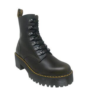 Dr. Martens Leona Heeled Combat Boots Brown Dark Taupe Leather 7 Grunge Punk